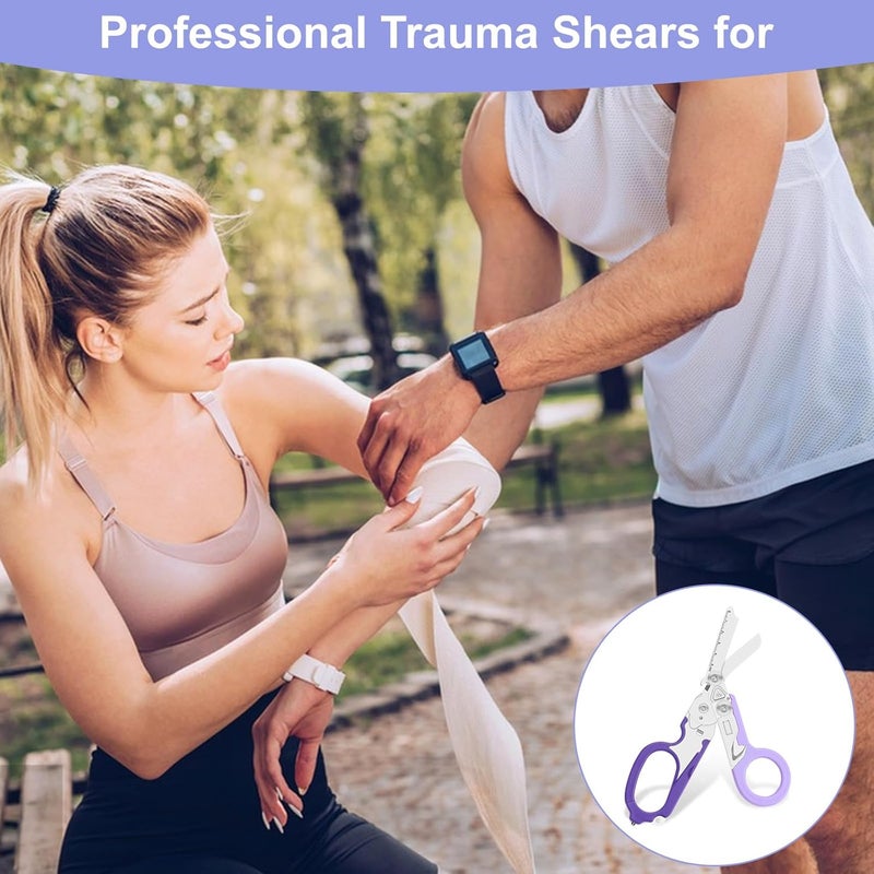 Lemasa 6-in-1 trauma shears - emergency responders, outdoor emergencies, medical staff, and outdoor camping, this combination clipper includes a folding storage box (Purple) - Image 5
